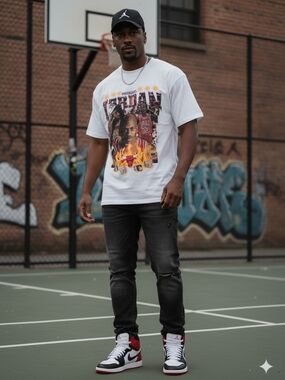 🏀NWOT-Hanes White MJ Crew Neck Tee